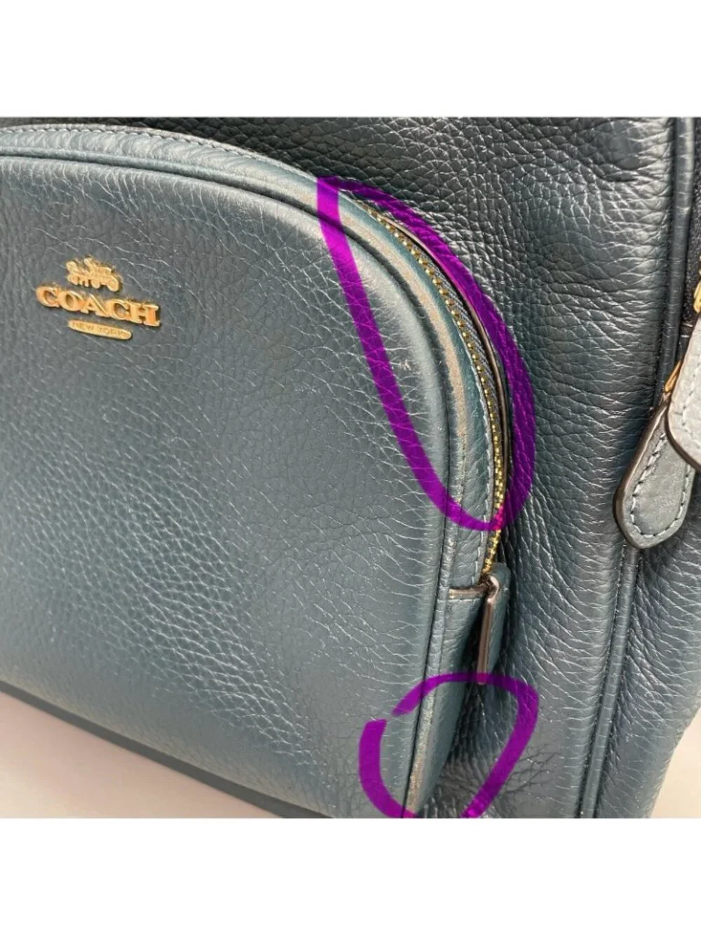 Coach Court Backpack Bag Pebbled Leather Zip 5666 Teal Green